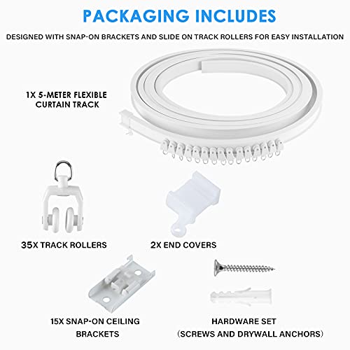 Image of Flexible Bendable Ceiling Curtain Track, Curved Ceiling Track for Curtains, Room Divider Ceiling Track Rail System 16.5 FT / 5 Meters