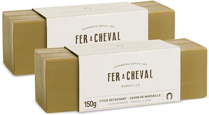 Fer à Cheval Marseille - Removedor de manchas de jabón, paquete de 2 unidades, natural, hipoalergénico, solución de lavandería de tamaño de viaje,