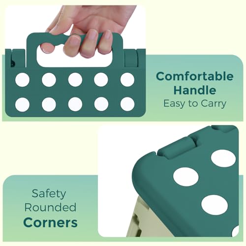 Image of ACKO Folding Step Stool 13 Inch, Sturdy Collapsible Step Stool Foldable Up to 300 lbs for Adults, Non Slip Lightweight Foot Stools with Handle, Ideal for Kitchen, Bathroom, Bedroom, Garden, Green