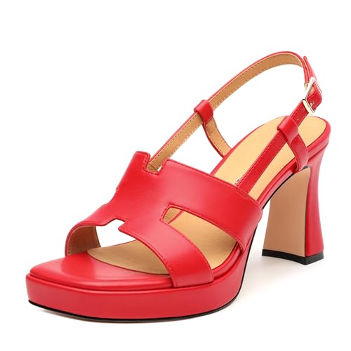 Image of ROSERWISH Womens Platform Heeled Sandals, Open Square Toe Chunky Heels, Strappy Sandals for Women, Leather Insole Dress Shoes for Prom Weeding Bride Party 3.5 inch