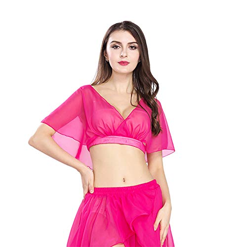 Maillot de danse du ventre à manches en mousseline de soie légères et respirantes rose