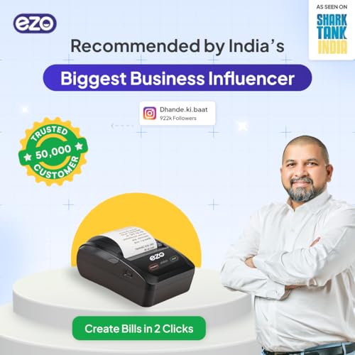 Image of EZO 58mm 2 Inch Printer + Software Subscription Direct Thermal Billing Machine with USB & Bluetooth Connectivity and Rechargeable Battery, Includes 5 Rolls & QR Review Standy (60 Months Software)