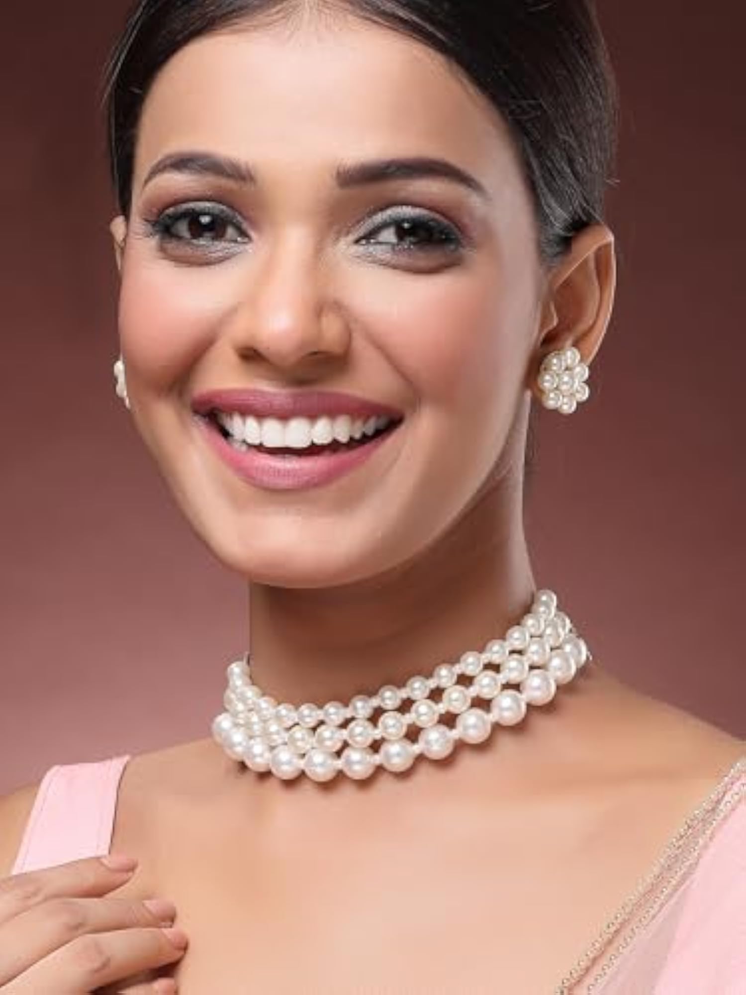 Graduate Pearl Beaded Choker Necklace Set, Elegant