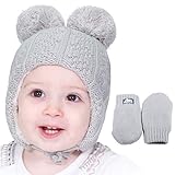 Twinklebelle Toddler Kids Winter Hats & Mittens Fleece Lined Unisex (M: 6-24 Months, Hat & Mitten Set: Grey Bear)