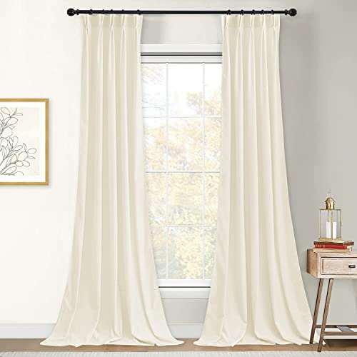 Double Pinch Pleated Velvet Curtains Ultra Soft Velvet Window Treatments Drapes For Home Pack Of 2 Panels, Hook, Tiebacks (Cream, 52"X63") #TOP18