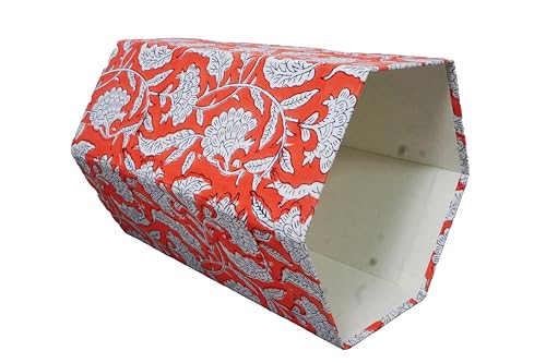 Image of 3.3 Gallon Cotton Hand Block Printed Paper Waste Basket |Small Decorative Trash Can for Housewarming Gifts in Living Room, Bedroom, Bathroom | Eco-Friendly, Plastic-Free (1, ORE. White FLOWAR)