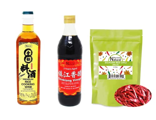 Chinese Cooking Wine 33.81 Fl Oz , Chinkiang Vinegar 19.61 Fl Oz, Sichuan Chili 4Oz #TOP18