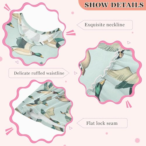 Mallard Flying Sky Girl Sleeveless Tank Dress Duck Crewneck Twirl Swing Dress for Kids 2T4