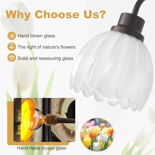Image of Bathroom Light Fixtures (3-Light, 20 Inch), Oil Rubbed Bronze Vanity Lights for Bathroom with Ribbed White Tulip Glass Shade, Vintage Vanity Wall Lights for Mirror Bedroom Living Room Hallway