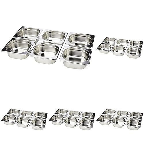 Vogue K985 Stainless Steel 1/6 Gastronorm Pan 65mm Deep Food Container Storage, Silver (Pack of 5)