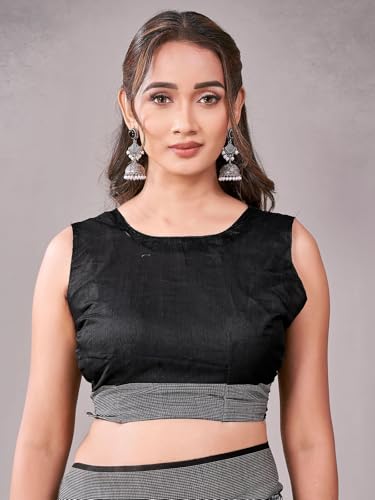 Image of Satrani Women's Chanderi Printed & Embroidery Saree with Unstitched Blouse Piece