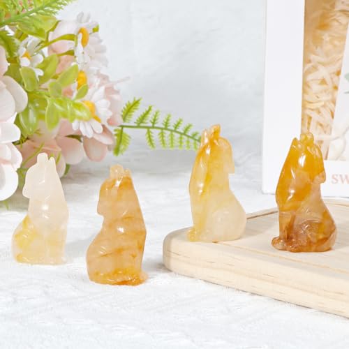 Estatua de Lobo Citrino 2" Figura de Cristal Natural miniatura 3