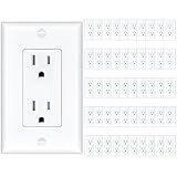 Amico 50 Pack Wall Outlet, 15 Amp Outlets, UL Listed, Tamper Resistant Standard Electrical Outlet, Decorator Receptacle with Wall Plate, Suitable for Home and Business, 125V/1875W, White