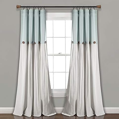 Lush Decor Cortina de Lino con Botones, Panel Individual, Azul/Blanco Cover