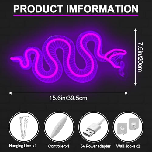 Image of Snake Skeleton Neon Sign, Handmade Light Sign, Snakes Skull Decor,Goth Room Decor, Snakes Skeleton Decoration, Gifts For Snake Lover, 15.6 inchx7.9 inch