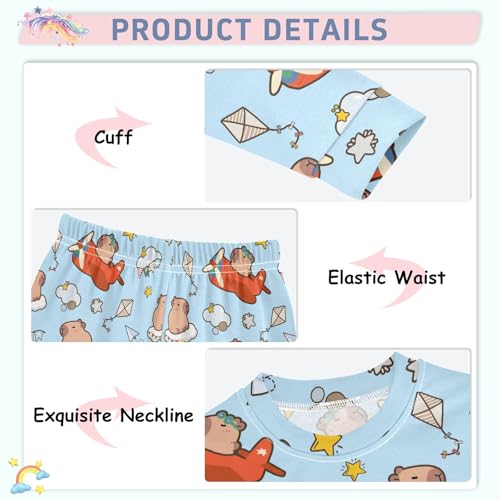 Cartoon Capybara Pilot Blue Cute Pajama Sets Long Sleeve Top and Pants, Snug Fit Sleepwear for Night Wears4