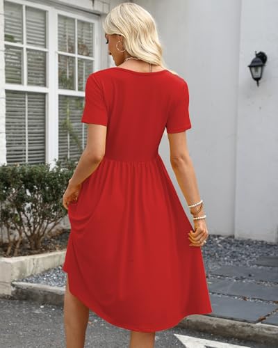 Image of COSSEN Women's 2026 Summer Midi Dress Crew Neck Short Sleeve
