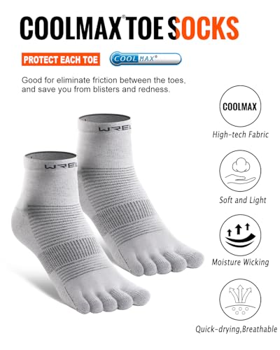 Image of WRELS Coolmax Toe Socks for Men Women,Athletic High Performance Cushion Crew Socks for Running Working(3 Pairs)