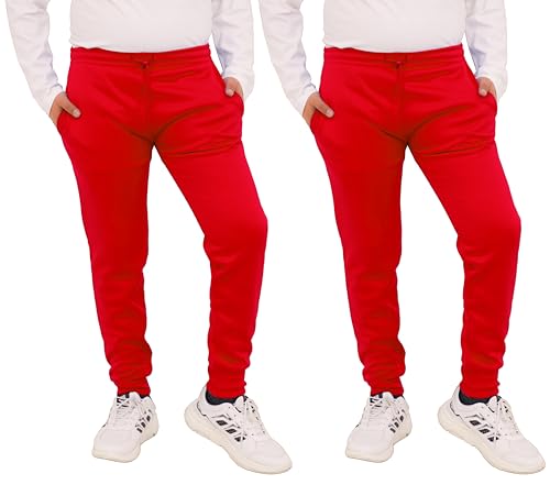 biyya® Paquete de 2 pantalones de chándal de forro polar de polietileno para niños y niñas, uniforme escolar de 5 a 14 años, rosso, 11-12 años