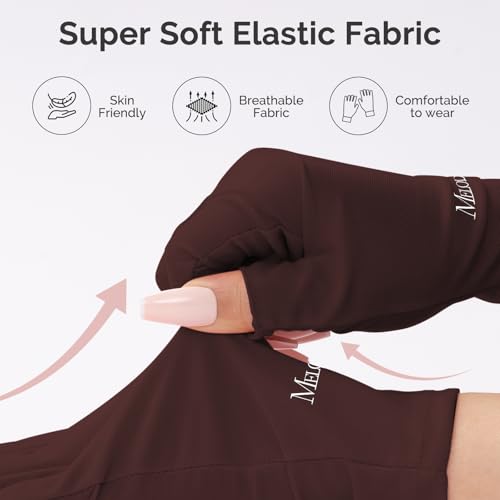 Image of MelodySusie Premium UV Protection Gloves for Manicures, Cool Feeling Fabric,Professional UPF50+, UV Nail Gloves for Gel Nail Lamp, Anti UV Light, Skin Care Fingerless Design,Brown