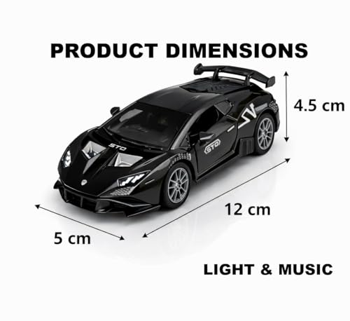 Image of 1:36 Scale Lamborghini Huracan STO Die-Cast Toy Car - Alloy Pull Back Vehicle with Openable Doors, Realistic Detailing Sports Car Model for Kids, Boys & Collectors (Black)