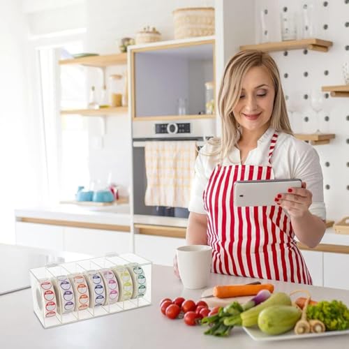 NISHZHU Etikettenspender Aus Acryl mit Abdeckung für Den Wochentag, mit 7 Fächern, für Aufkleberrollen Zur Wandmontage (Ohne Etikett)