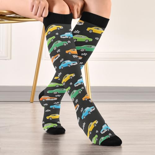 Image of Pigsaly Womens Compression Socks Yellow Stars Funny Brown Capybara Knee High Socks Athletic Tube Sock Outdoor Sport Socks