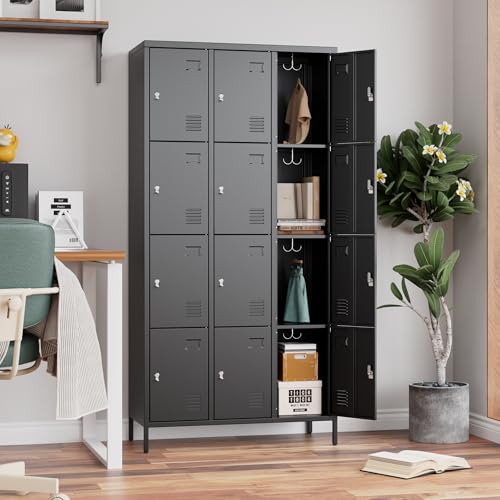 Image of Aobabo 12 Doors Metal Lockers for Employees, Steel Storage Lockers for School Office, Black, Assembly Required