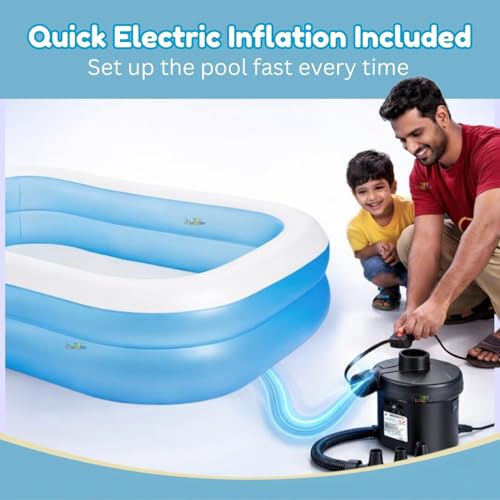 Image of 6.5 Ft Inflatable Swimming Pool for Adults & Kids with Electric Pump | Large Rectangular Family Pool | Thick PVC Leak-Proof Portable Bath Tub for Garden, Terrace, Outdoor Summer (B 6.5 Feet)