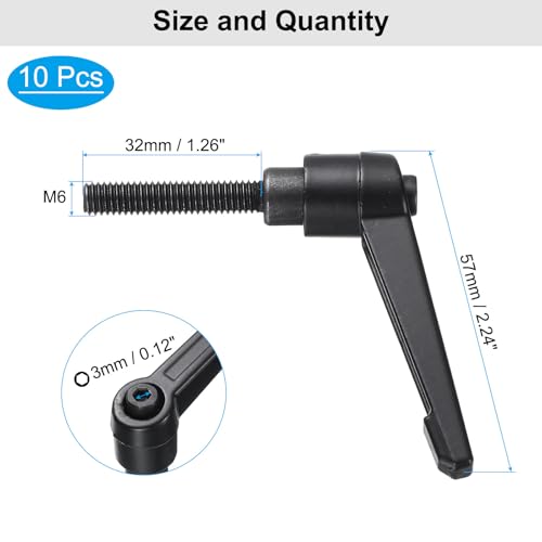 Image of uxcell 10pcs Lever Adjustable Handles M6 x 32mm Metric Male Thread, Level Clamping Handle Hand Stud Knobs Rotating Screw Handles Bolts with Locking Lever, Black
