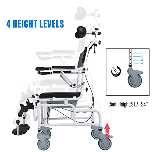 Tilt-In-Space Reclining Shower Commode Wheelchair For Adults,4-In-1 Shampoo Chair With 45° Reclining And Headrest Toilet Bathroom Wheelchair For Elder, Disabled People #TOP5
