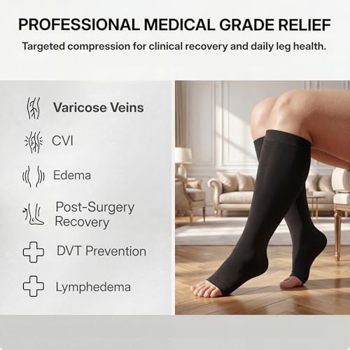 Image of MGANG Knee High Compression Socks 20-30mmHg, Varicose Veins, Short Length | Graduated Compression, Extra Wide Calf, Circulation, DVT, Swelling, Nurses, Pregnancy, Standing, Office, Flight, Travel