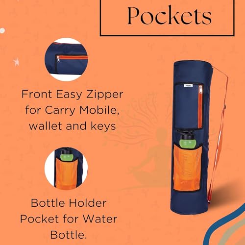 Image of Yoga Mat Cover Bag with Adjustable Shoulder Strap Waterproof Yoga Mats Carry Bags fit for 4mm to 8 mm Yoga Mat for Women and Men Zipper Mats Bag's for Meditation Mat (Blue-Orange)