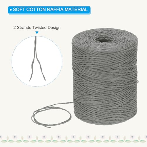 Image of PATIKIL Natural Cotton Raffia Yarn 328 Yard, Crochet Raffia Paper Ribbon for DIY Sun Hat Beach Bag Crochet Yarn Wrapping Knitting, Dark Gray