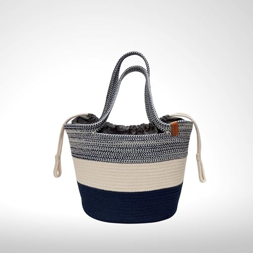 Image of SAPROSE Polypropylene Tote Tiffin Basket With Cover Carry Bag, Storage Basket, Picnic /Tiffin, Lunch Bag, Handbag for Lunch Box and Water Bottle, (29 x 18 x 28 cm) (Persian Blue)
