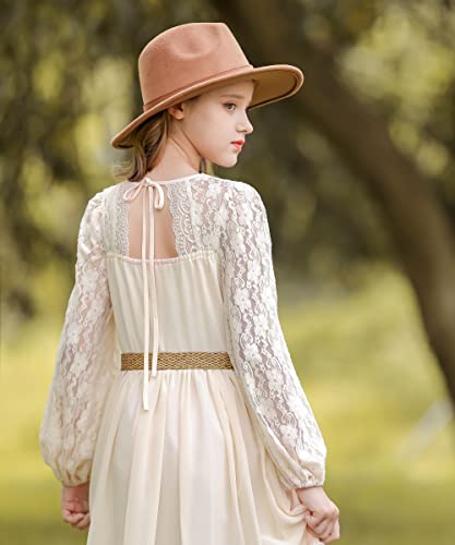 Girls Lace Dresses Backless Full-Length Toddler Boho Dress,Boho Flower Girl Dresses for Wedding Party Easter4