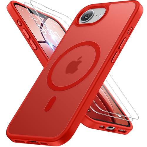 Image of Miracase for iPhone 16e case & iPhone 17e Case for MagSafe [with 2x9H+ Screen Protectors] TOP Military-Grade Protection Shockproof with Velvet Touch for iPhone 16e /17e Phone Case 6.1 inch, Red