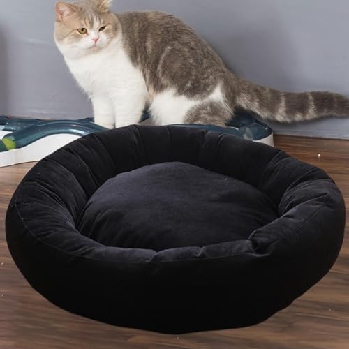 Panier pour chat et tapis de couchage lavable en forme de beignet noir L - 6