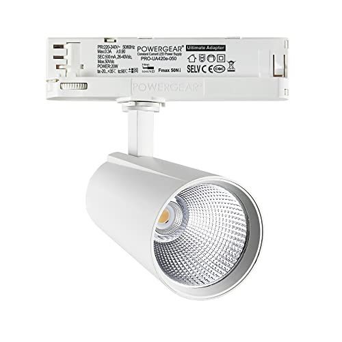 Projecteur sur rail LED 20 Watt 3 phases 4 fils rotatif et pivotant 4000K 2000lm Plafonnier en aluminium pour système de rail d'éclairage intérieur Cover