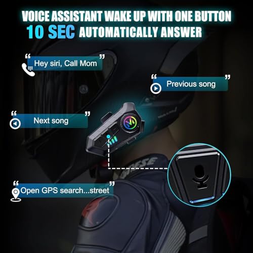 Image of FEYA Motorcycle Helmet Speakers - Super Long Battery Life, Motorbike Headset Single Use Headset with Soft /Hard Mic,IPX6 Automatic Answer /Music Control /Intelligent Noise /Wake up Siri