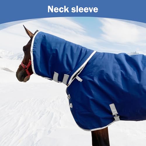 Image of 1200D Oxford Waterproof Warm-Keep Horse Turnout Blanket with Detachable Neck Cover,Heavy Weight Winter Turnout ,Horses Care Blanket Horse Rain Sheet (135CM)