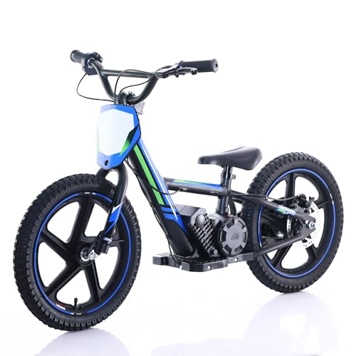 AIII Lightweight Electric Dirt Bike for Kids Aged 5-10, 340W Racing Grade Electric Motorcycle, Up to 12MPH & 3 Speed Settings, 24V Detachable Battery, 16'' Rubber Tires, Safe Disc Brake, Blue