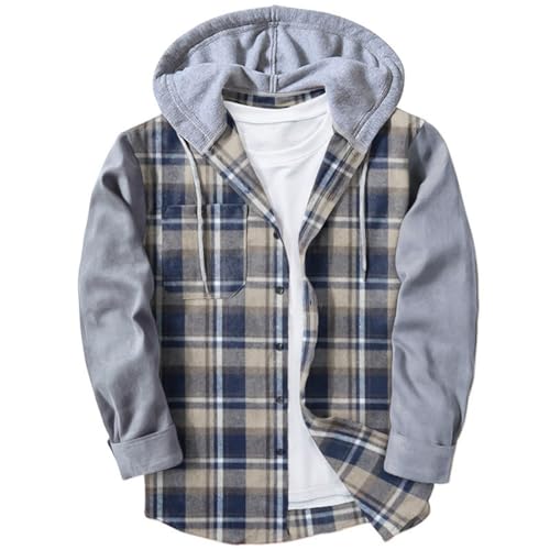 RTTUIOP Plaid Jacket Mens Hoodies Winter Casual Coats Long Sleeve Big and Tall Checkered Button Down Hoody Warm with Hood