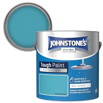 Johnstone's - Bathroom Paint - Island Breeze - Mid Sheen Finish - Stain Blocker Paint - Use in Moist & Damp Areas - Low Odour - Dry in 1-2 Hours - 12m2 Coverage per Litre - 2.5L