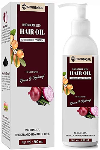 Grandeur Onion Hair Oil For Hair Fall Treatment And Hair Growth With Red Onion Extract, Argan Oil, Bhringraj, Hibiscus Oil, Jojoba Oil, Vitamin E 200ml