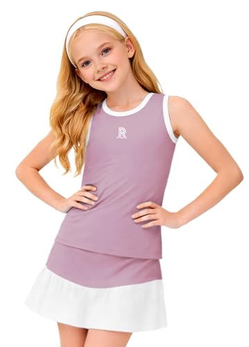 Image of Remimi Girls Tennis Dress Cute Outfit Sleeveless Workout Tank Top and Sport Skirt Set 4-12 Years