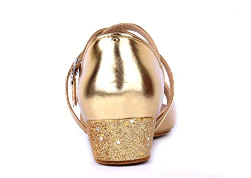 Missfiona Girls Soft-Soled Glittering Latin Ballroom Dance Shoes With Leather Strap thumb #3