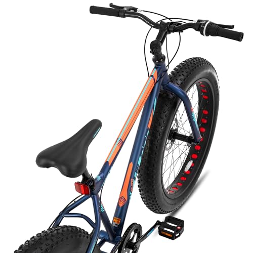 Hiland 24 Inch Fat Tire Mountain Bike for Boys and Girls, 7-Speed Mountain Bike, Double Disc Brake, Beach And Snow Bike Blue - Image 2