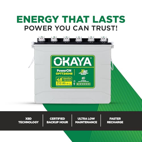Image of Okaya Inverter with Battery Combo for Home,Office & Shops | ATSW 1175 12V Pure Sine Wave Inverter 925VA with 36 Months Warranty & OPTT24048 210Ah Tall Tubular Battery with 48 Months Warranty