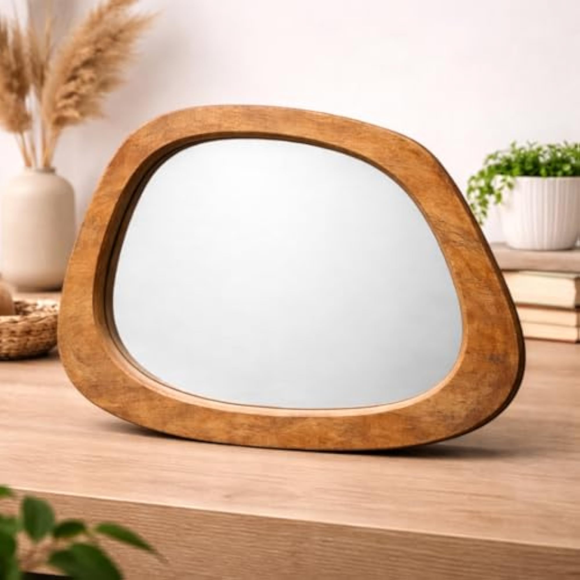 Asymmetrical Wood Wall Mirror Frame, Modern Organic Design